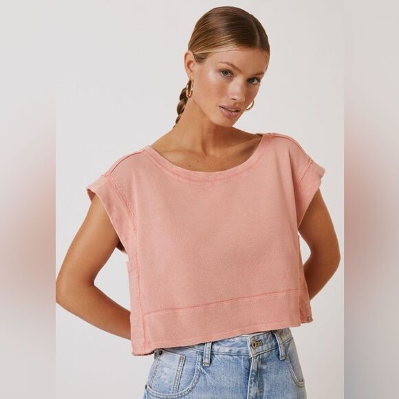 Anthropologie Pilcro Cropped Sweatshirt Coral Small - Picture 1 of 10